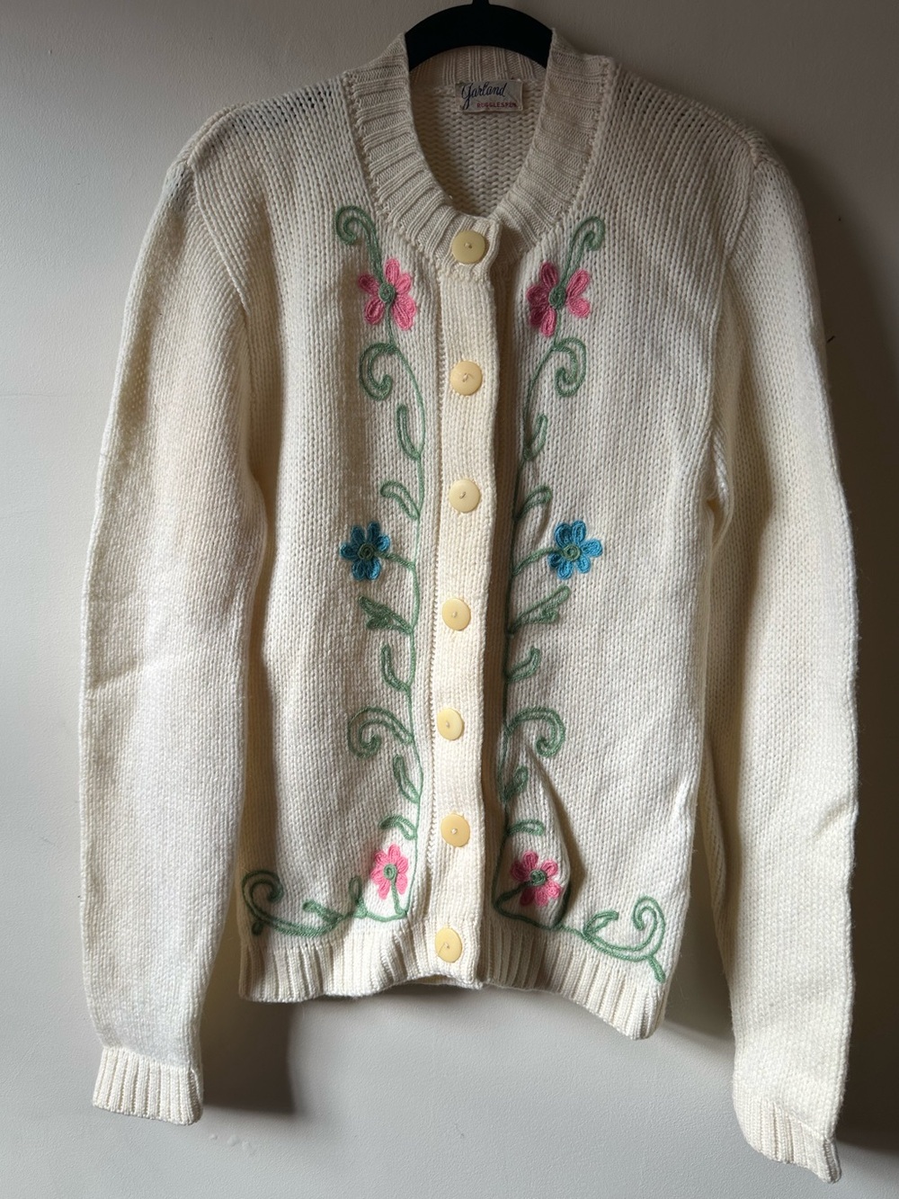 Vintage 60s Embroidered Flower Cardigan Sweater